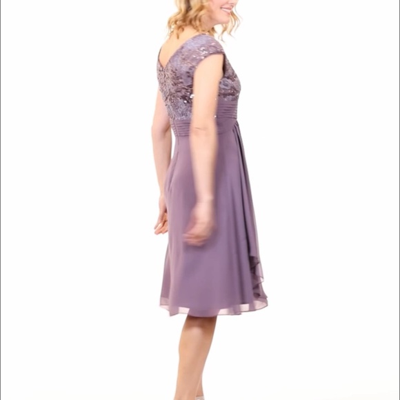 Alex Evenings Women's Sequined-Lace A-Line Dress Empire Waist Lilac Sleeveless 8 - Picture 3 of 10